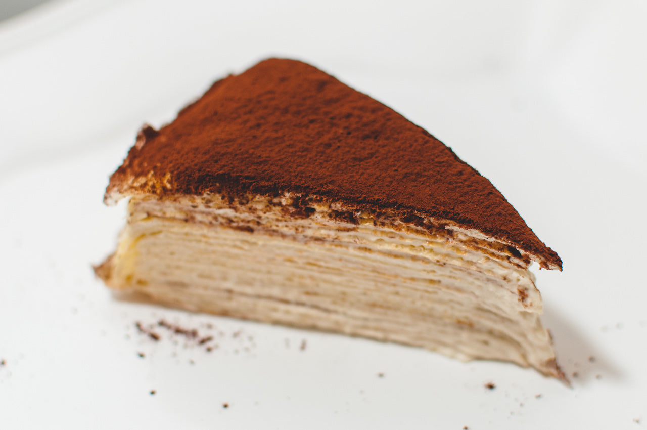 Tiramisu mille crepe cake slice
