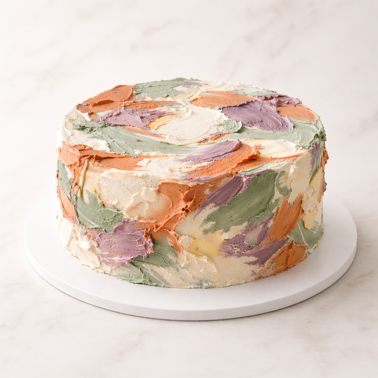 Cake with bold multicoloured palette-knife texture