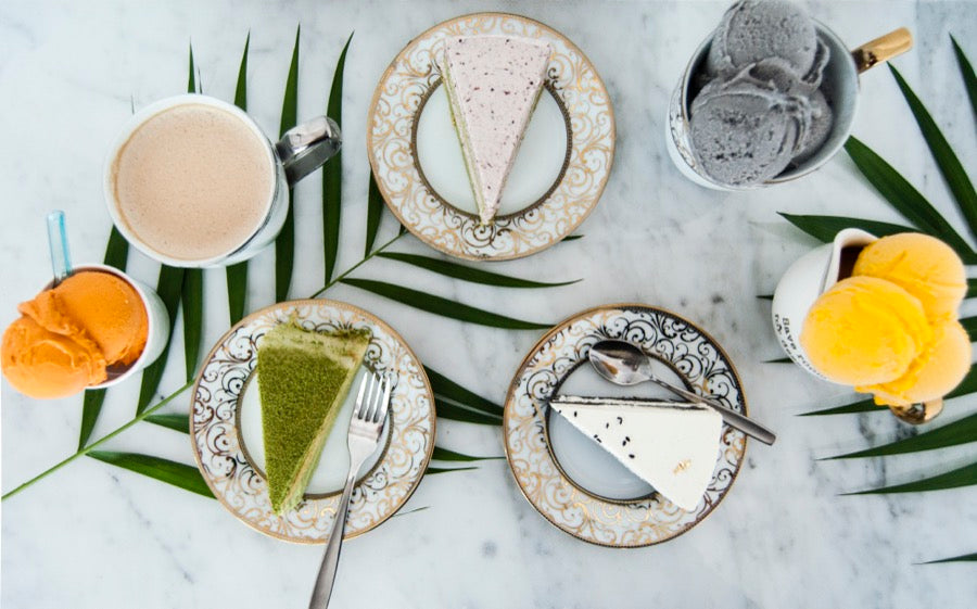 Crepe cake slices and gelato